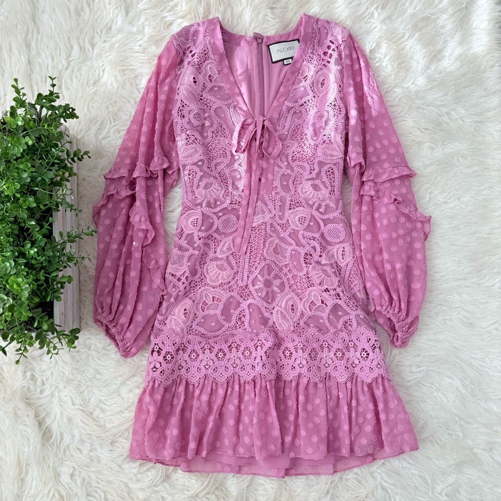 Alexis Malicha Violet Lilac Crochet Lace Mini Dress XS